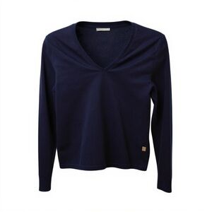 HAMNET (Katherine Hamnet) navy blue v-neck cotton long sleeve top Small